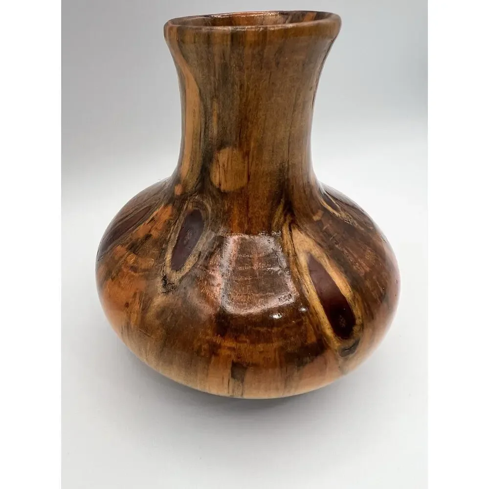 VTG Rare Norfolk Island Pine Hand Turned Wood Vase By D. Van Doren Artist signed